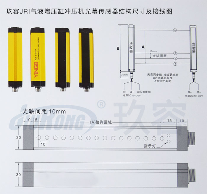 大菠萝福利网站JRI菠萝蜜在线免费视频缸衝壓機光幕傳感器結構尺寸及接線圖