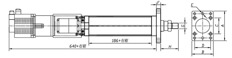 3噸直聯式電動缸安裝外觀尺寸圖